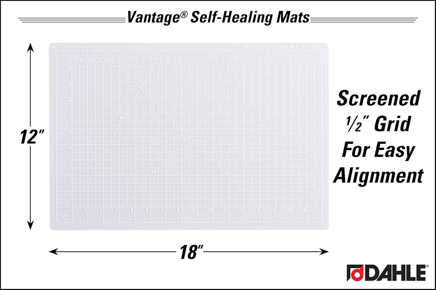 Dahle Vantage 10681 See-Through Premium Self-Healing Cutting Mat, 12"x18", 1/2" Grid, 5 Layers for Max Healing, Perfect for Crafts & Sewing, Clear