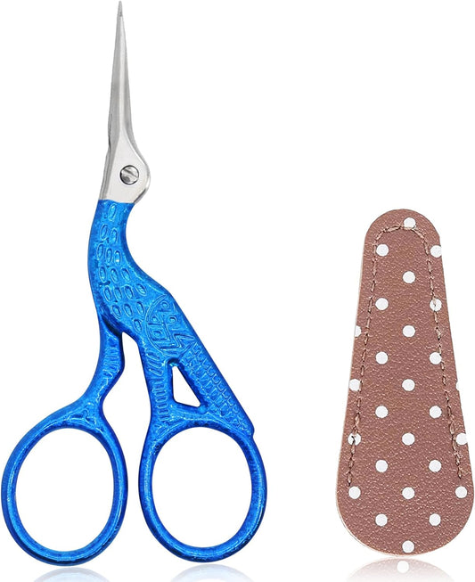 BIHRTC 3.6Inch Embroidery Vintage Stork Scissors Sharp Tip Stainless Steel Scissors with Leather Cover for Threading Cross Stitch Cutting Sewing Handcraft Craft Art Work