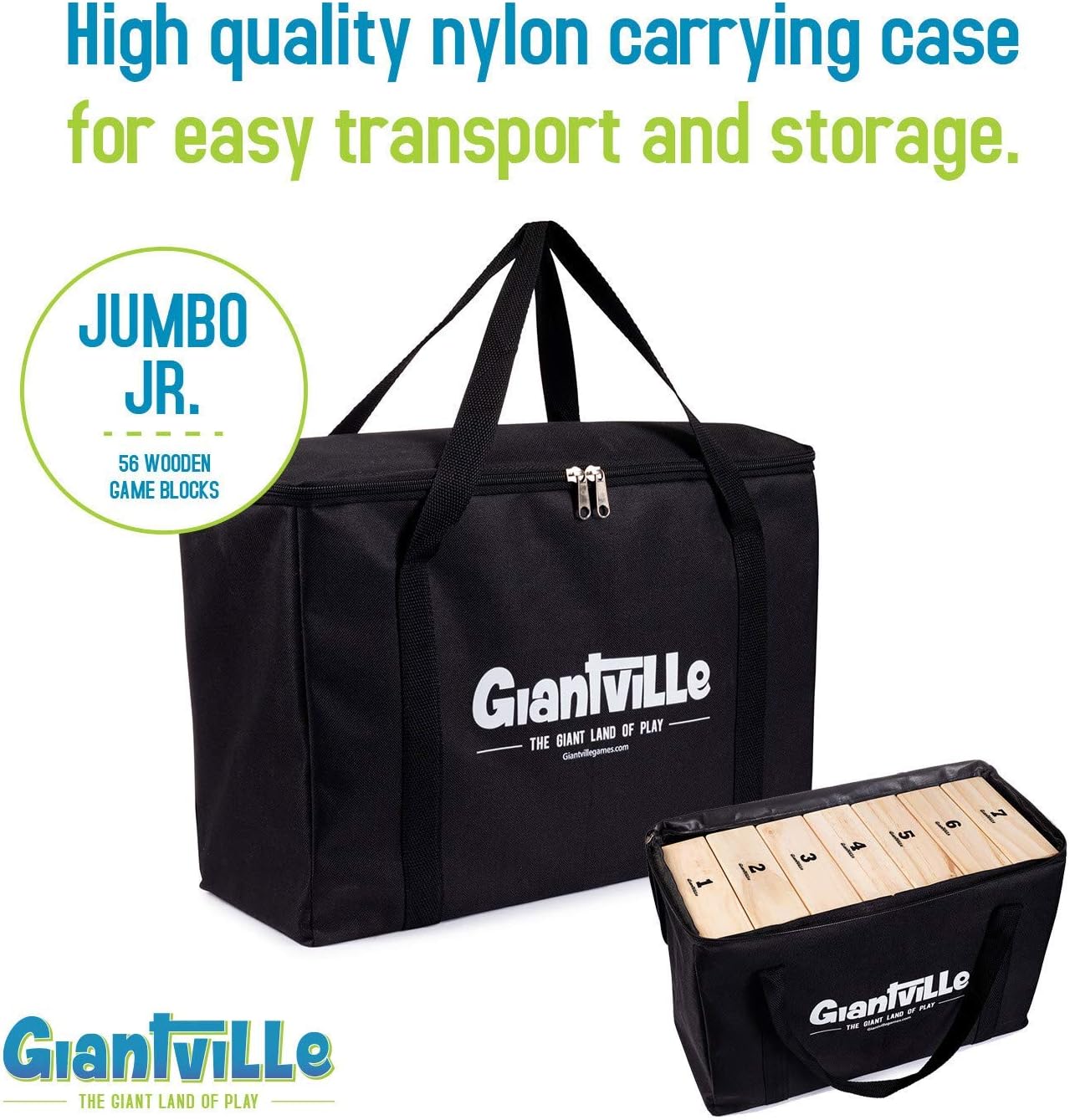 Giantville Giant Tumbling Timber Toy - Premium Pine Wood Life-Size Blocks Tower - Big Floor/Board Indoor/Outdoor Yard Game for Kids & Adults - 56-Pieces + Carry/Storage Bag - Grows to Over 4-Feet