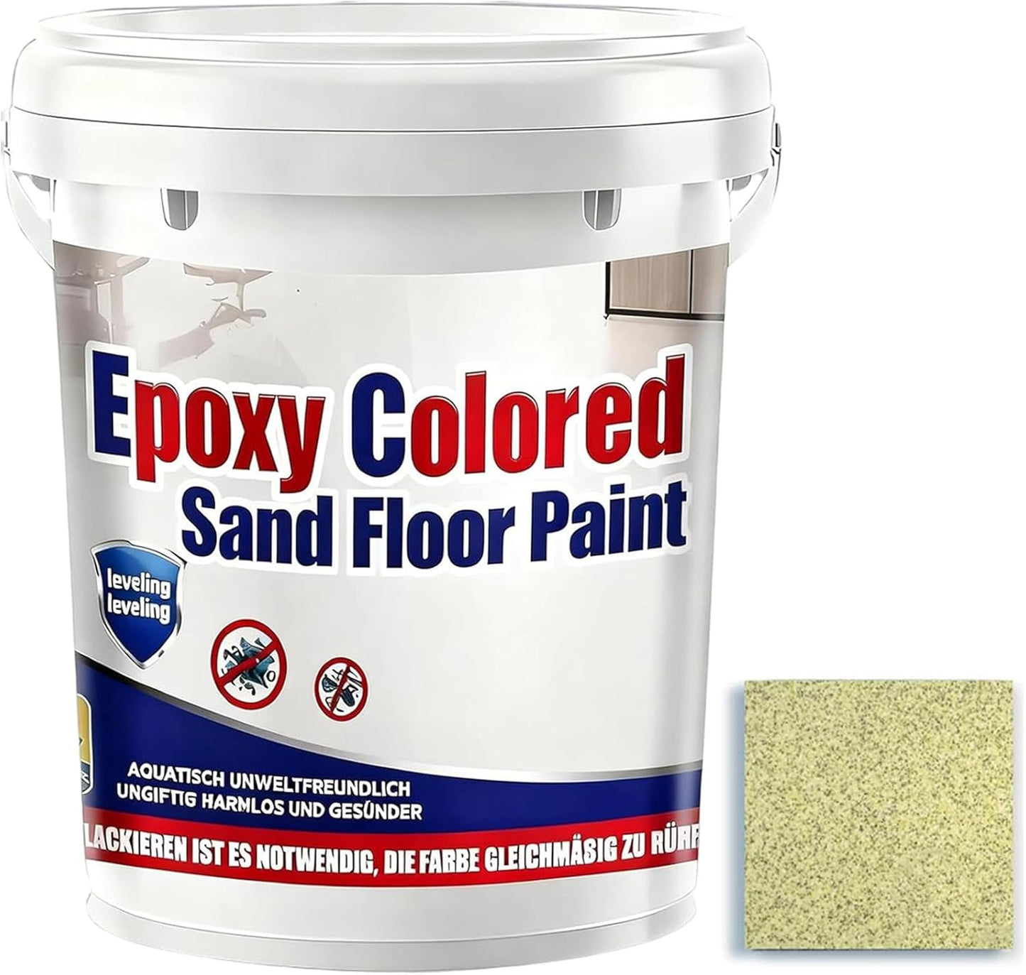 Epoxy Colored Sand Floor Paint, Epoxy Floor Paint for Concrete, High Gloss Marble Effect Coating, Waterproof Non-Slip Concrete Paints, Suitable for Indoor/Outdoor Use (Yellow,128 oz/4 kg)