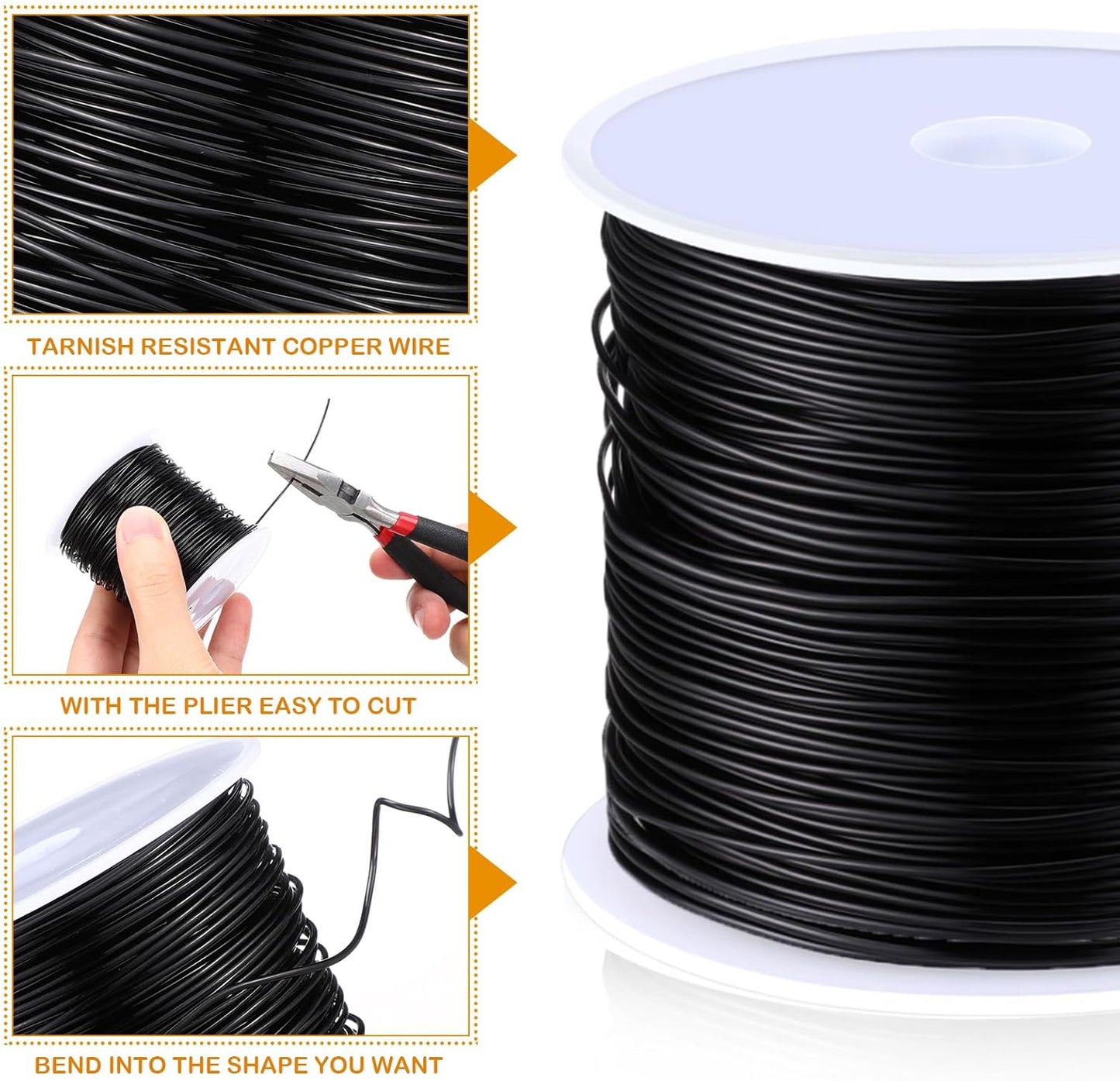 Funrous 5 Rolls 5 Size Jewelry Wire 18, 20, 22, 24, 26 Gauge Copper Wire Kit Jewelry Beading Bendable Craft Metal for Making Crafts, Sculpting with a Pliers (Black)