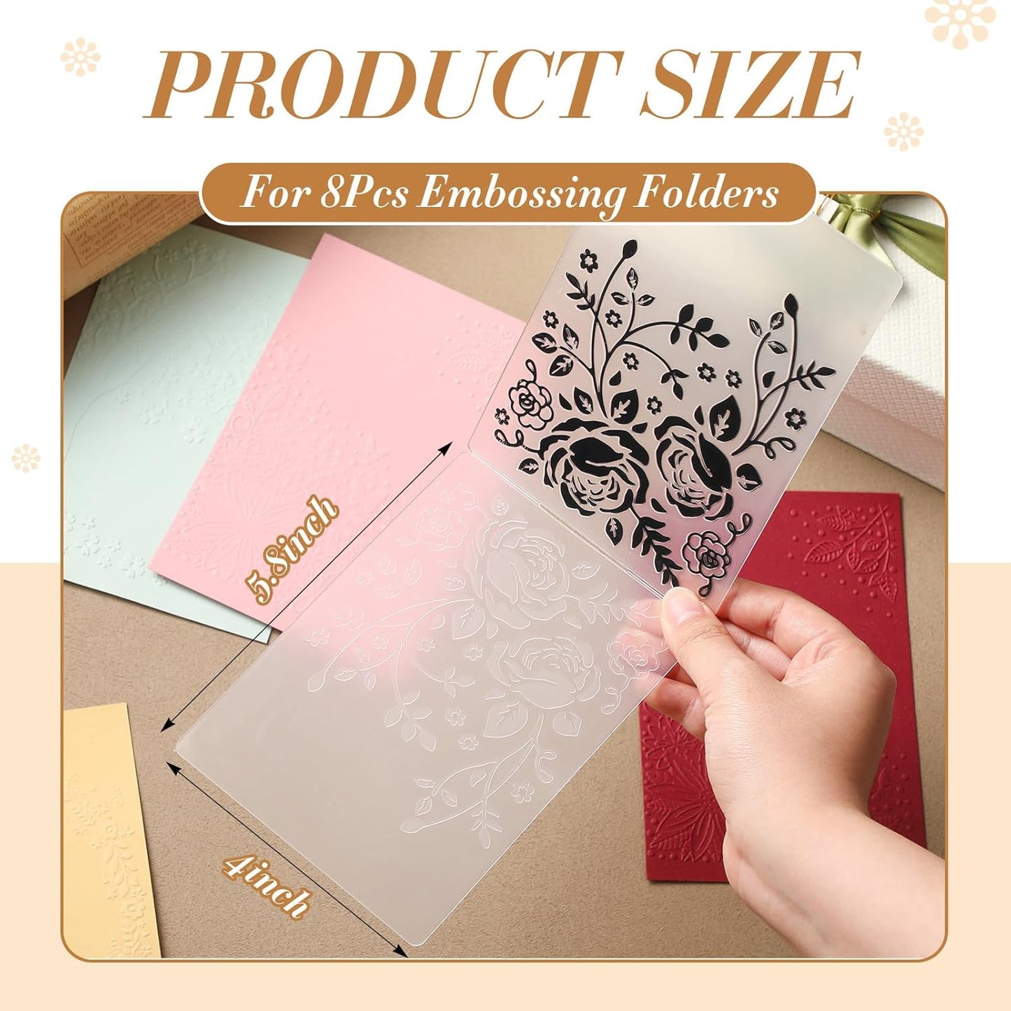 Geiserailie 8 Pcs Embossing Folders Embossing Machine Template Paper Card Folders for Christmas Card Making DIY Flower Scrapbook Photo Album Craft Decoration 5.9 x 4.1 Inch (Natural Style)