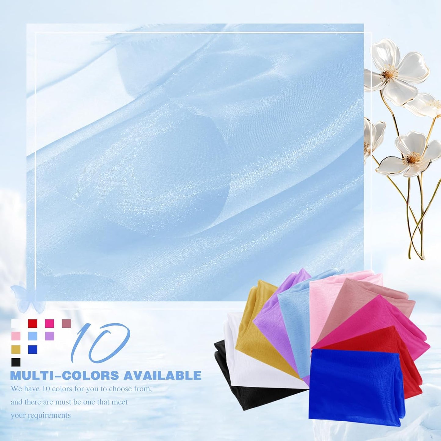 VACVELT Sheer Organza Fabric by The Yard, 60 Inch Wide Light Blue Organza Fabric Bolt Bridal Sheer Tulle Fabric, Silk Organza Fabric Roll for Wedding Party Decorations Backdrop Curtain (1 Yard)