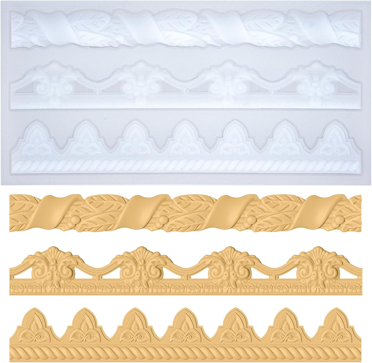 Art Molds for Polyclay Air Dry Clay Plaster Epoxy Resin Fondant Cake Decor 3 Border Trimmings