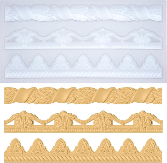 Art Molds for Polyclay Air Dry Clay Plaster Epoxy Resin Fondant Cake Decor 3 Border Trimmings