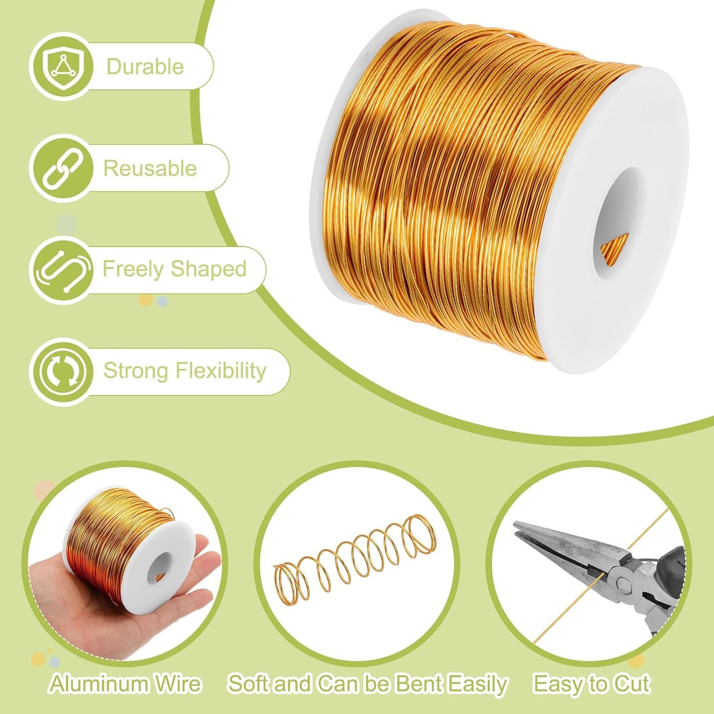 MECCANIXITY 18 Gauge Anodized Aluminum Craft Wire Bendable Bonsai Training Wire 492 Feet 1mm for Sculpting Crafts Wreath Floral Beading Jewelry Making, Yellow