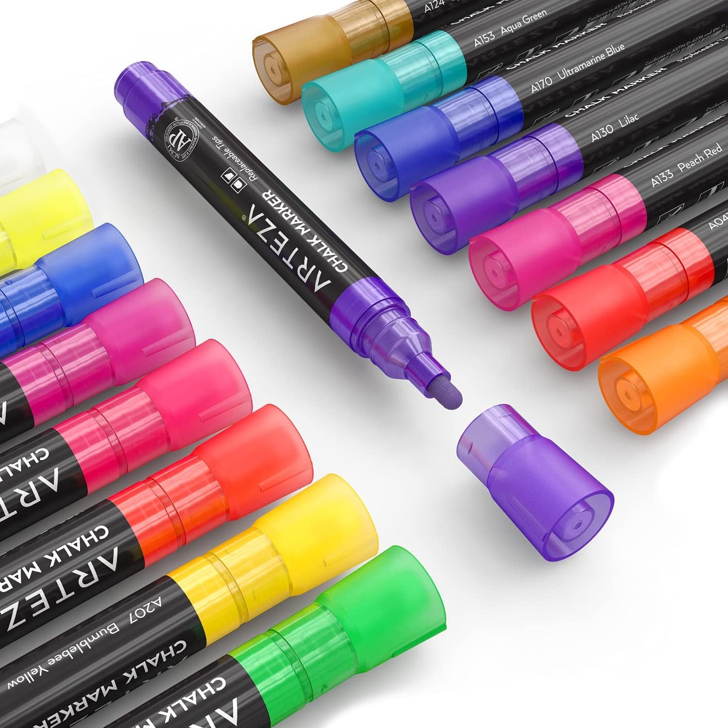 ARTEZA Liquid Chalk Markers, Set of 16 Bright Colors, Chalkboard Pens for Blackboard, Whiteboard, Windows, Mirrors, Glass, Restaurant Menu, Signs.