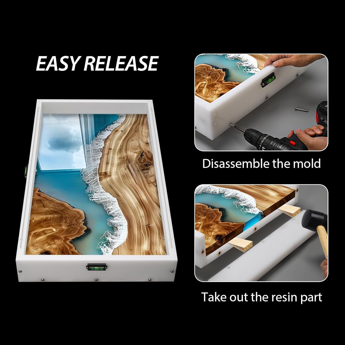 Large Reusable Epoxy Resin Mold 18×12×3 Adjustable Clamping System – Ideal Resin Molds for Coffee Tables, Trays, Cutting Boards & DIY Projects