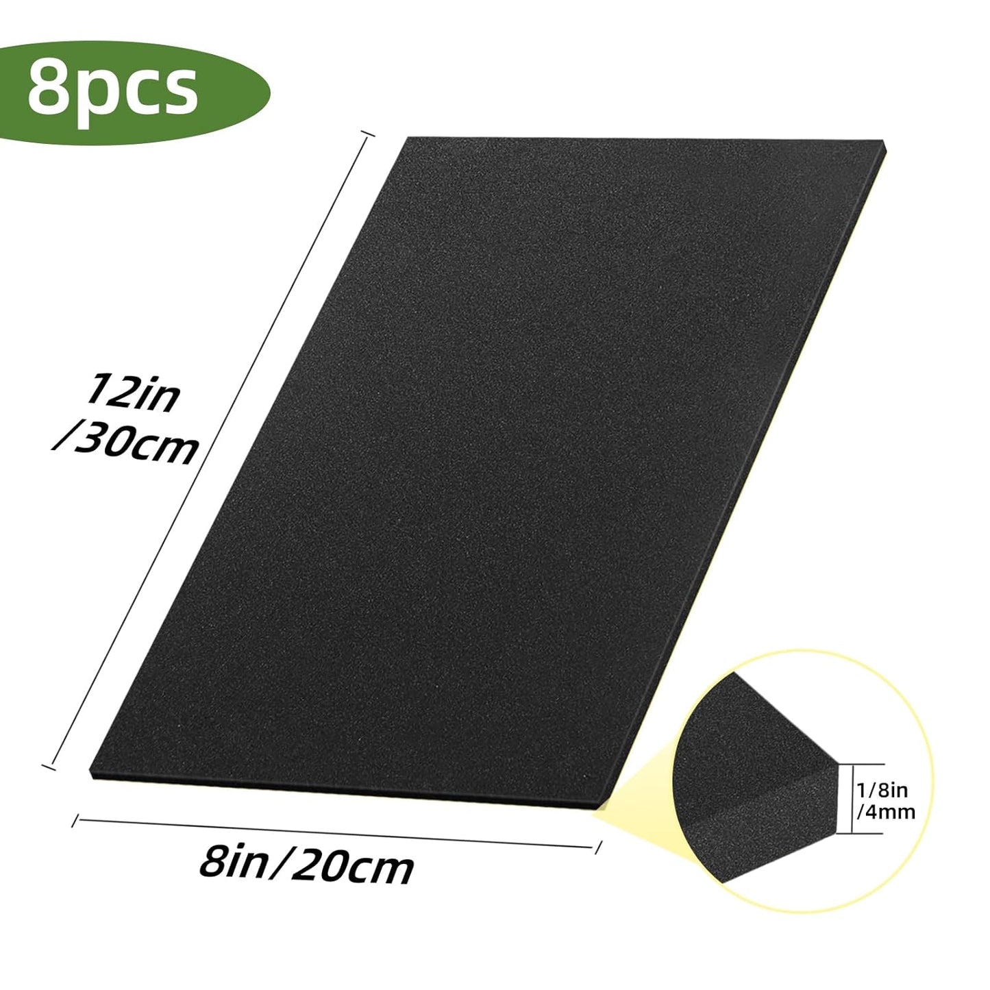 8 Pcs Adhesive Padding, 12in X 8in X 1/8in Closed Cell Foam Sheet, Anti-Slip Neoprene Rubber Pad, 1/8" Thick Sticky Foam, Soundproof and Anti Vibration