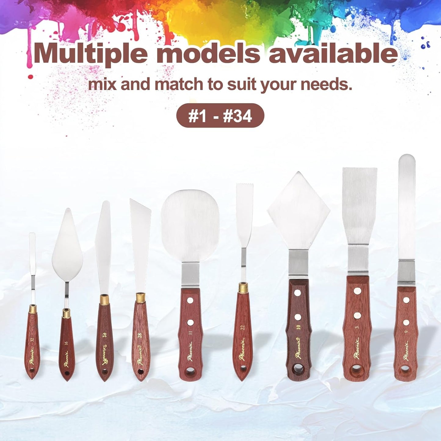 MECCANIXITY Pack of 1 Palette Knife No.32, 8.3" Long Palette Knives with Stainless Steel Flexible Spatula Pallet Knife and Wood Handle for Scraping, Mixing, Oil Acrylic Painting Canvas