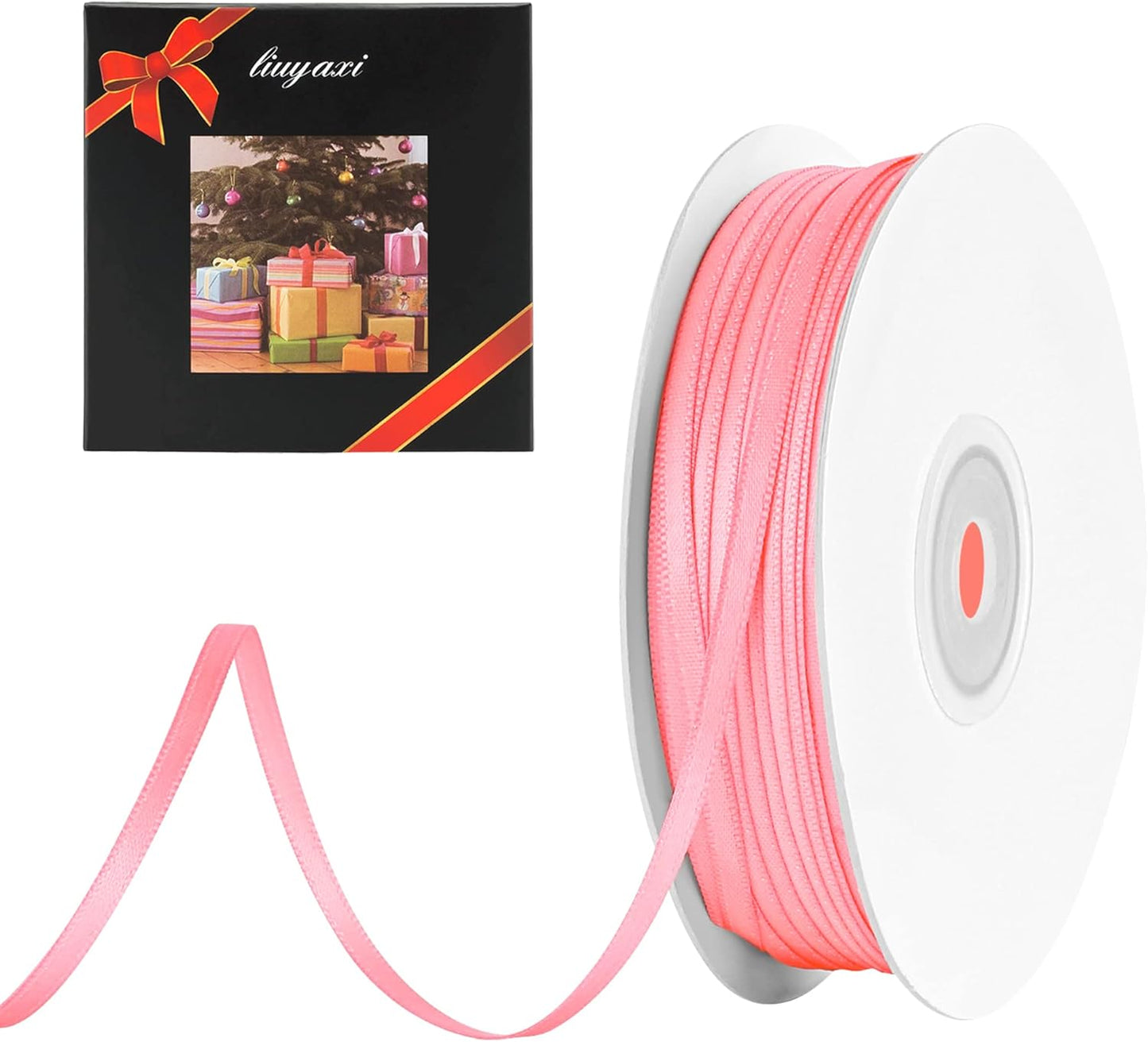 LIUYAXI Pink Double Faced Satin Ribbon, 1/8" X Continuous 100 Yards, Thin Ribbons Perfect for Gift Wrapping Wedding Invitation Card Hair Bows Tag Floral Arrangement DIY Craft