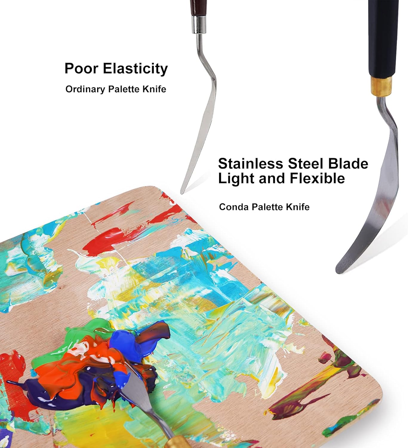 conda Palette Knife Painting Stainless Steel Spatula Palette Knife Oil Paint Metal Knives Wood Handle (Black 5 Piece)