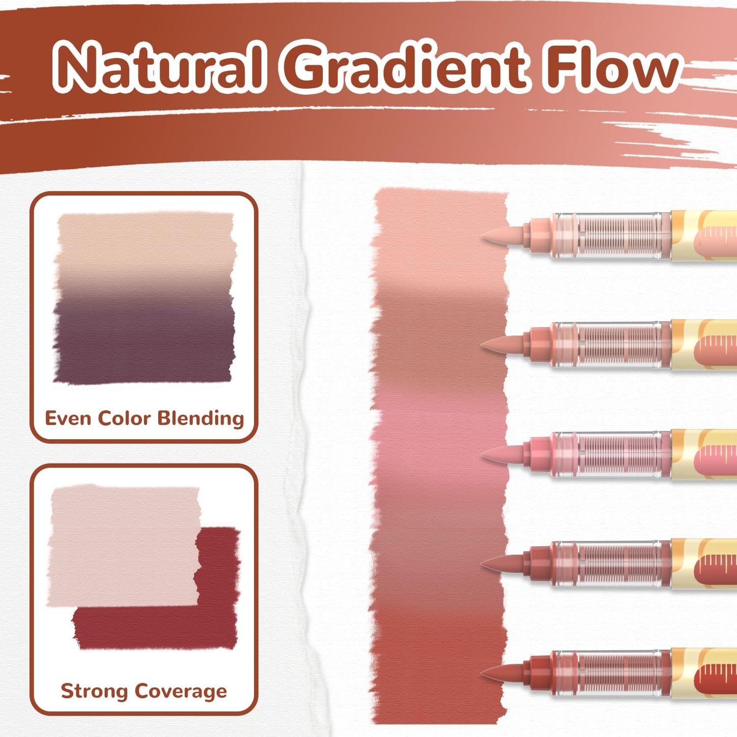 Guangna 12 Red Brown Series Acrylic Paint Markers Set, Brush Tip Acrylic Paint Pens for Rock Painting, Wood, Glass, Paper, Coloring Book, Ceramic, Canvas, DIY Crafts, Water-Based Ink