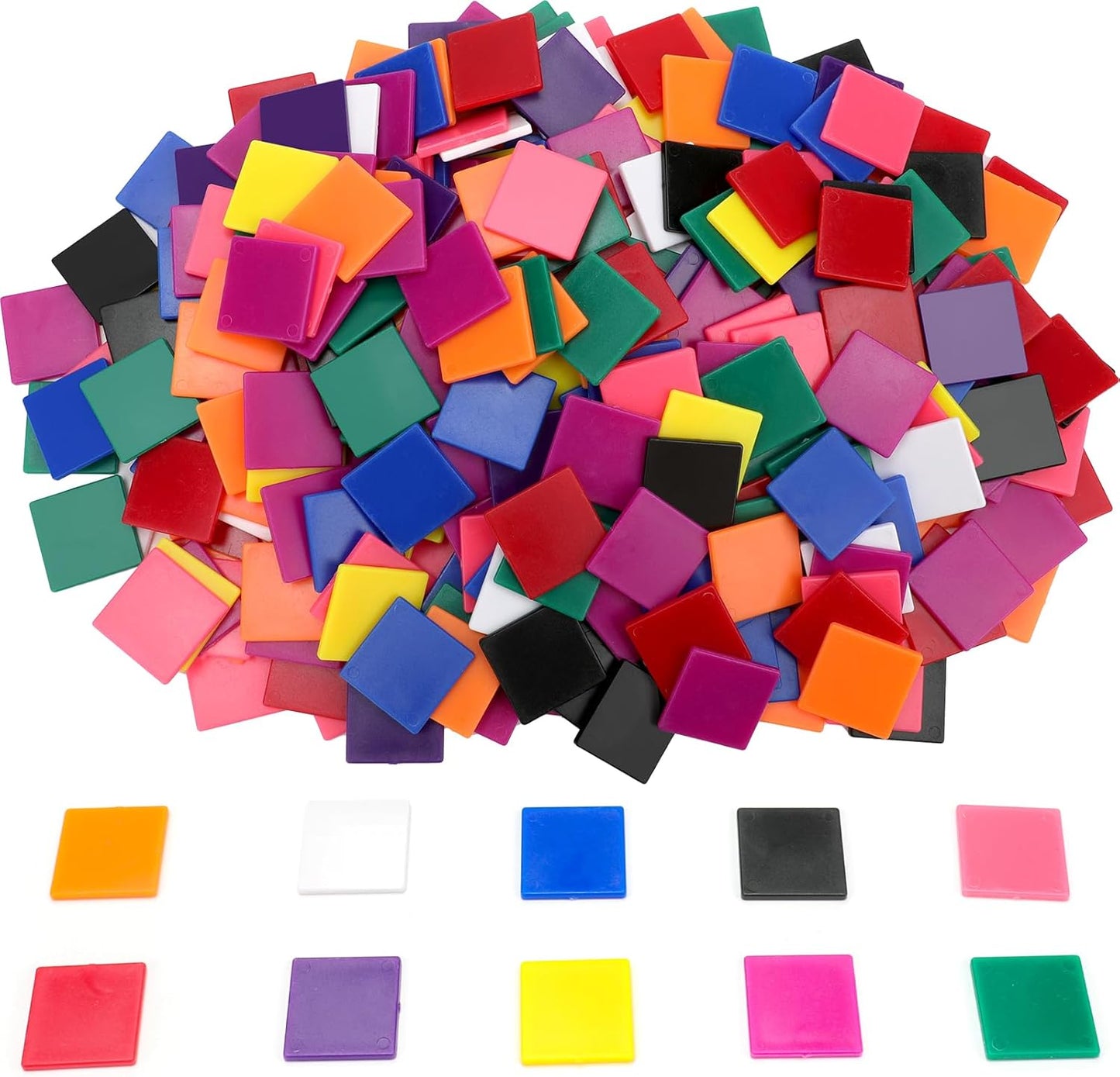 Coopay 200 Pcs Plastic Square Color Tiles, Bingo Chips, Poker Chips, Color Sorting, Math Counters, Game Tokens, Counting Manipulatives for Kids Elementary School Classroom Learning Development Toys