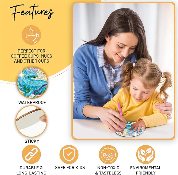 8 pcs Diamond Painting Coasters | Diamond Art Coasters | Ocean Animals Diamond Art Painting | Perfect Art Craft Gift for Ocean Animals Lover, Dad, Mom, Grandparents, Brother, Sister.