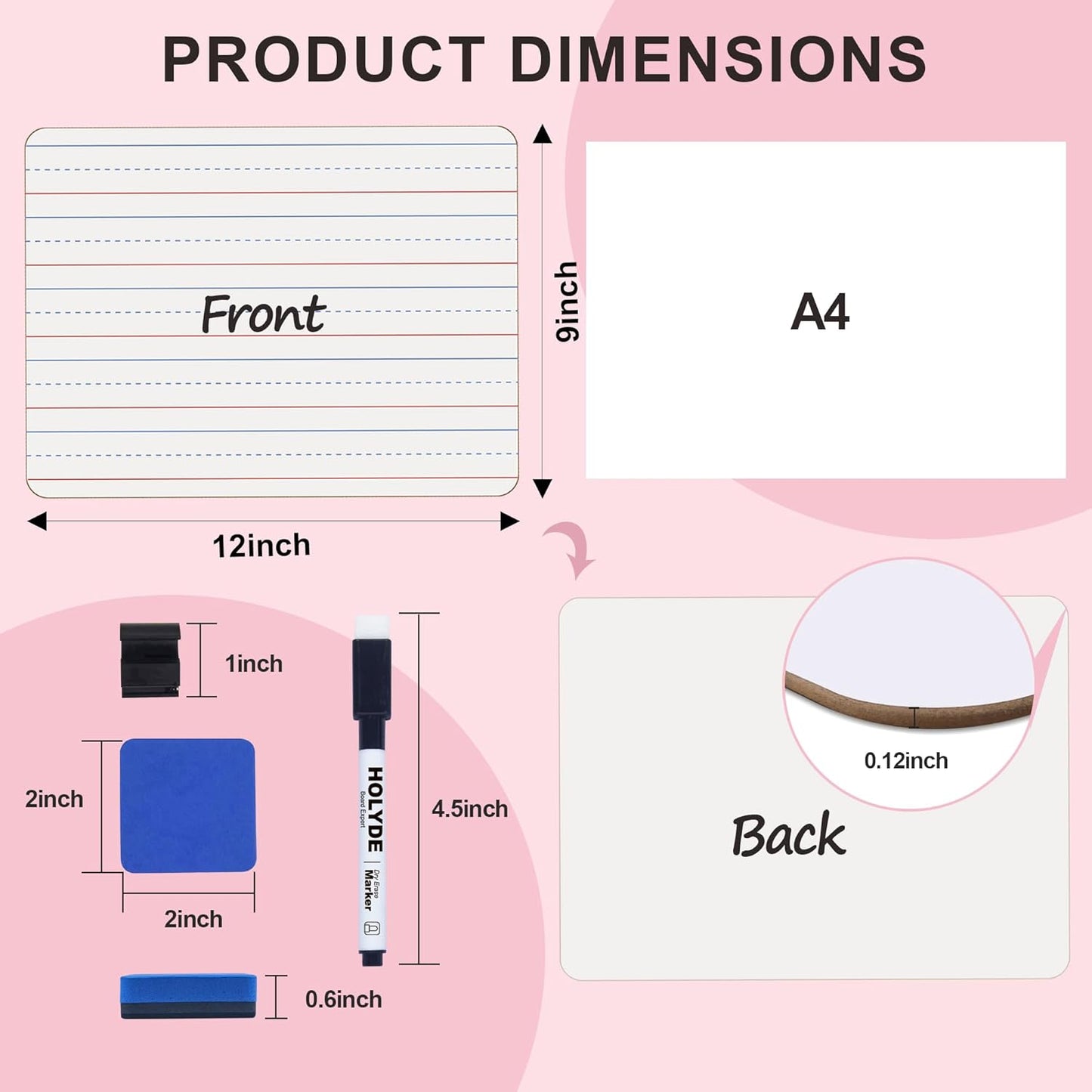 Set of 24 Dry Erase Boards, Double Sided Small Whiteboards with Lines for Kids, Students, Teacher & Classroom Pack, 9"x12" Mini Individual White Boards Lined for Writing with 24 Makers, 24 Erasers