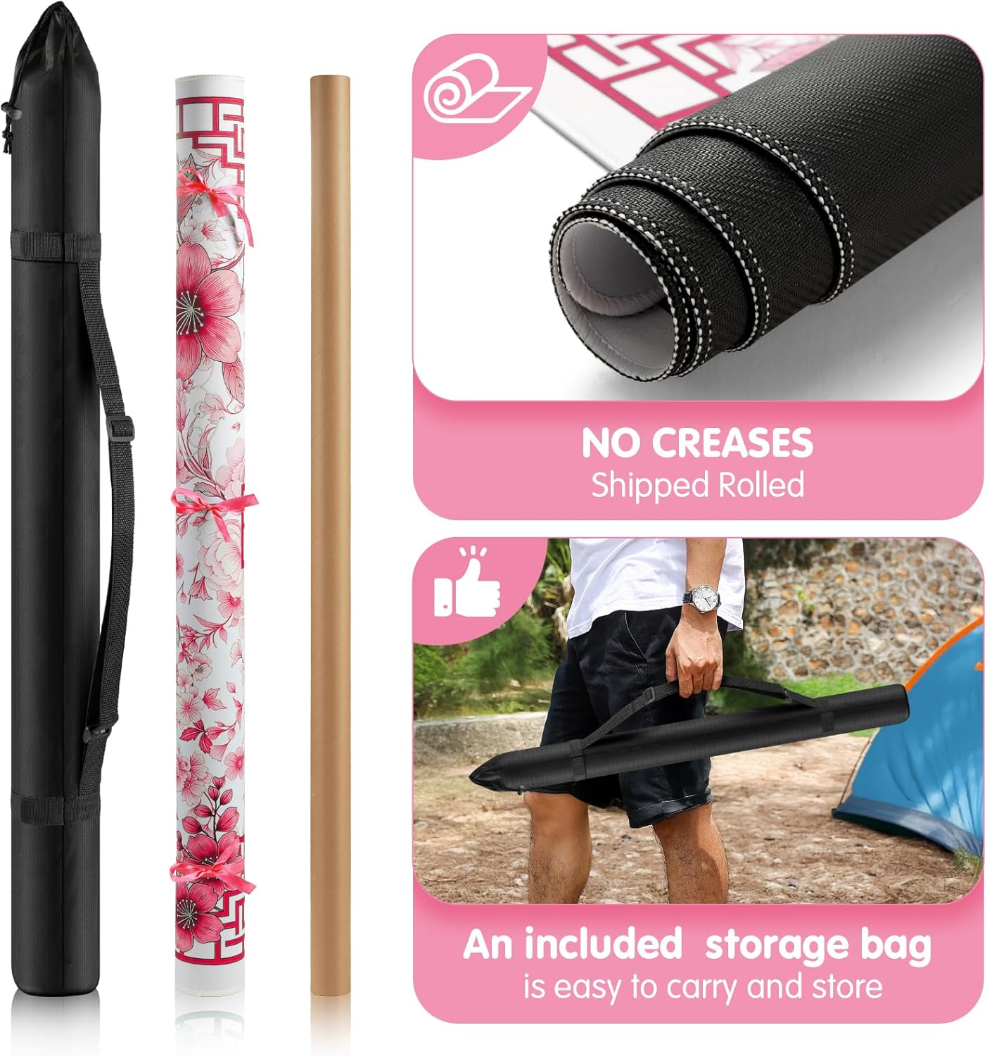 Mahjong Mat for Table 33x33 Inch, No-Crease, Anti-Slip, Noise-Reducing American Mahjong Mat, Mahjong Table Mat with Carry Bag, Neoprene Mahjong Mat for Poker, Card, Board(Pink)