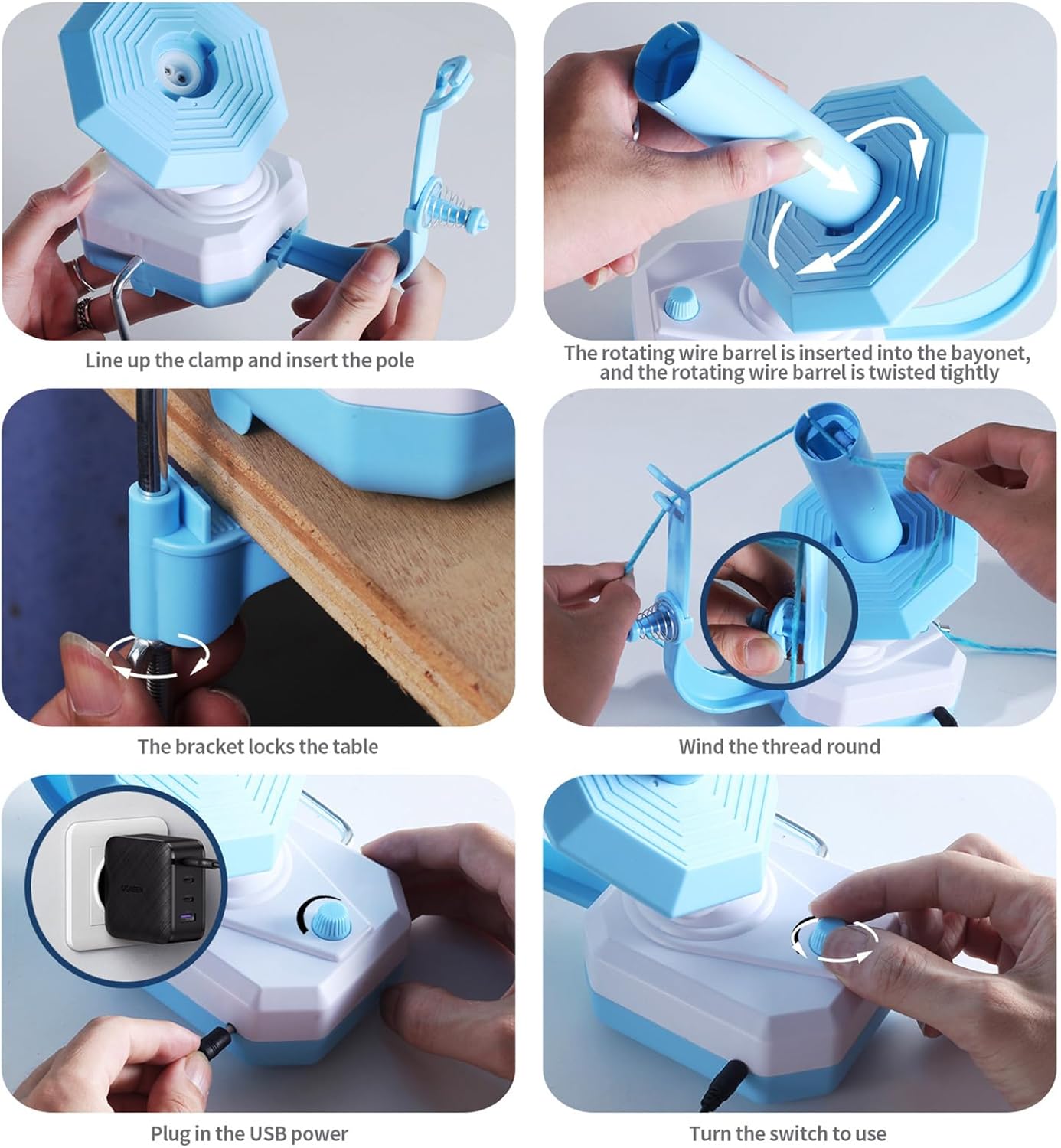 Zjyufy Yarn Winder Electric Yarn Ball Winder for Crocheting, 10oz Large Automatic Yarn Spinner Yarn Cake Winder with Stepless Speed Strong Tension, Blue