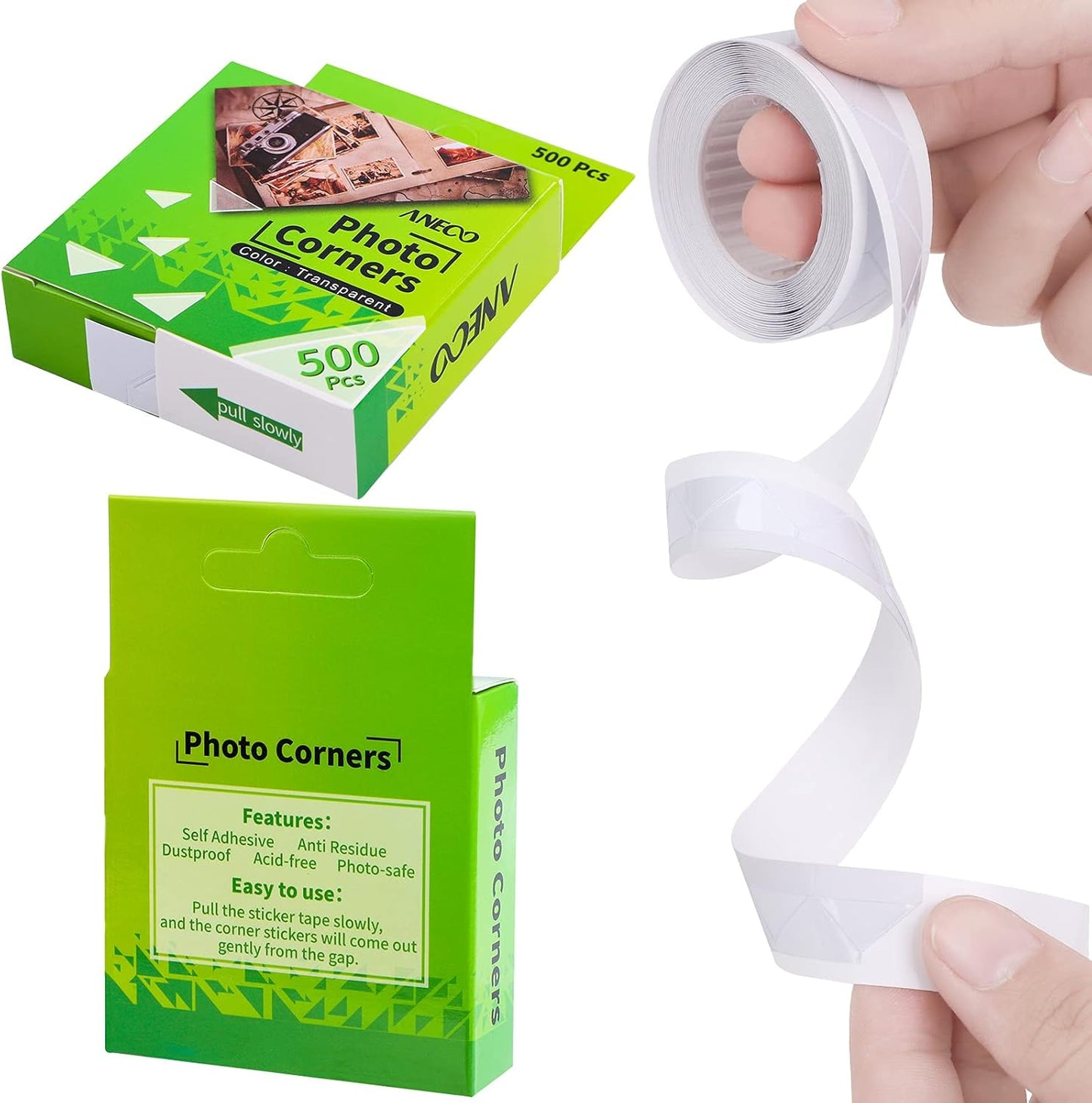 Aneco 3 Pack Transparent Photo Corners Clear Picture Mounting Corner Stickers for DIY Album, Scrapbook, Journal, 500 Pieces/Pack