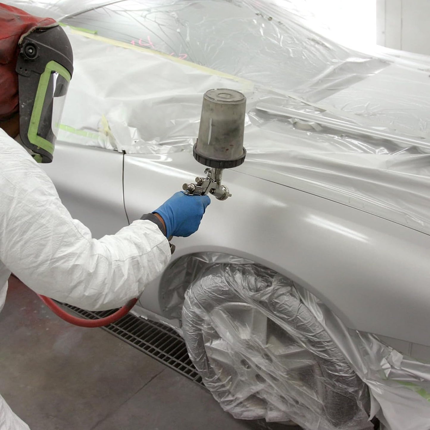 4 Rolls Painters Plastic with Tape, 8.9Ft x 89Ft Pre-Taped Masking Paper for Painting Automotive Masking Film Paint Adhesive Protective Film Roll for Painting Covering Walls Windows Auto Body