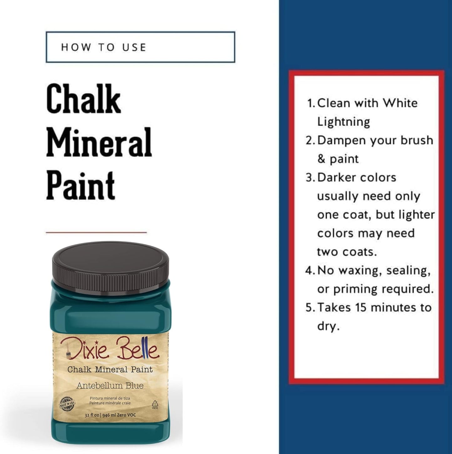 Dixie Belle Paint Company Chalk Finish Furniture Paint - Antebellum Blue (32oz) - Matte Dark Teal Chic Chalk Mineral DIY Furniture Paint