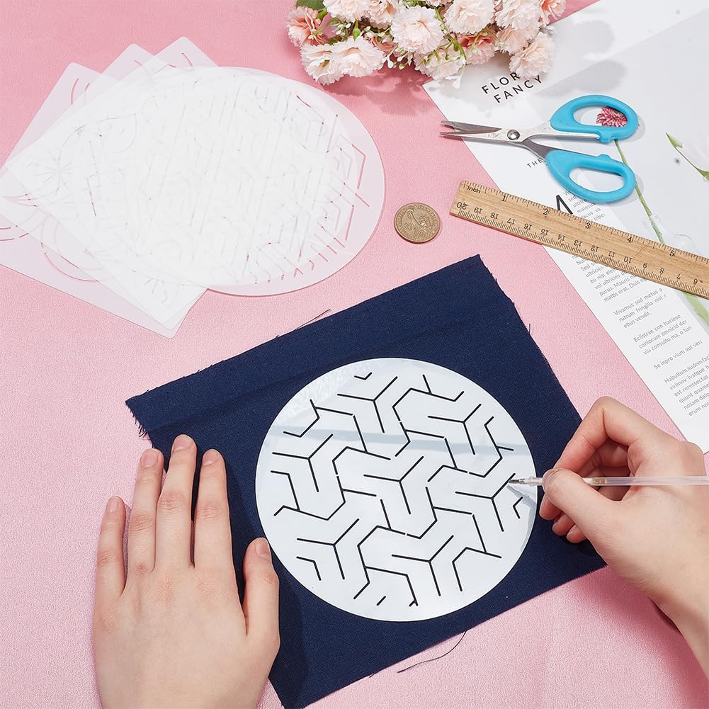 FREEBLOSS Sashiko Stencils - Geometric Embroidery Patterns for Drawing and Hand Quilting - 14x14cm