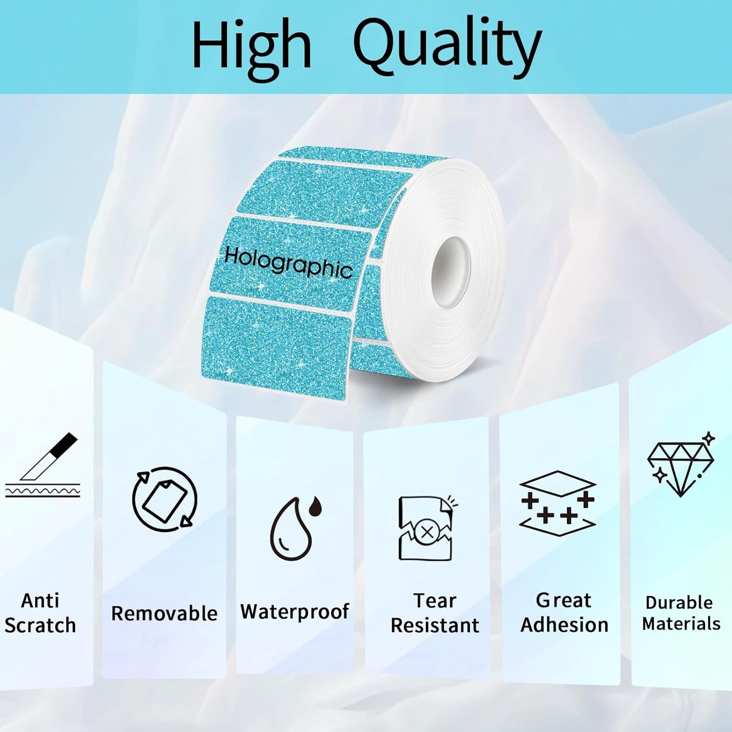 3x2 Inch Holographic Thermal Labels Stickers, Glitter Waterproof Direct Thermal Sticker Labels for Barcode, Mailing, DIY Design- 200 Pcs/Glitter Blue