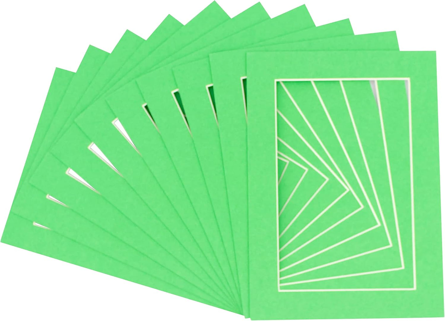 5x7 Mat for 8.5x11 Frame - Precut Mat Board Acid-Free Show Kit with Backing Board, and Clear Bags Bright Green 5x7 Photo Matte Made to Fit a 8.5x11 Picture Frame Matboard for Framing, Pack of 25 Mats