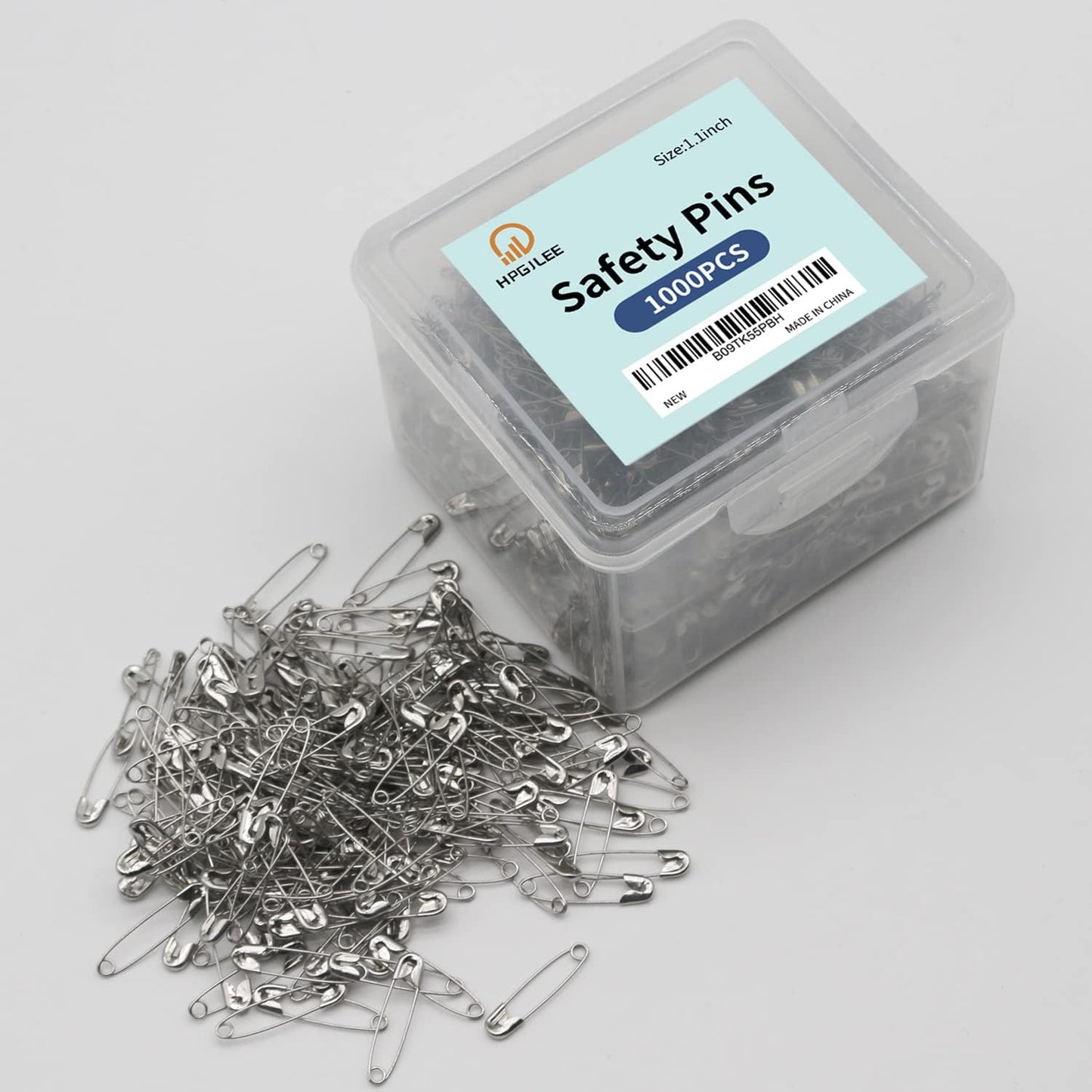 1000 Pcs Assorted Safety Pins, 1.1 Inch Rust-Resistant Steel Wire Silver Sewing Pins for Clothes & Crafts Use