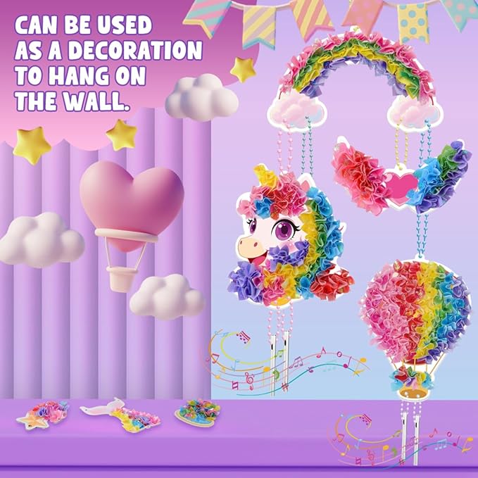 Ancitoy Unicorn Poke Art Kit for Girls, DIY Wind Chime Craft Activity, Mess-Free Art Gifts for Kids Ages 4 5 6 7 8 9 10 Birthday Present