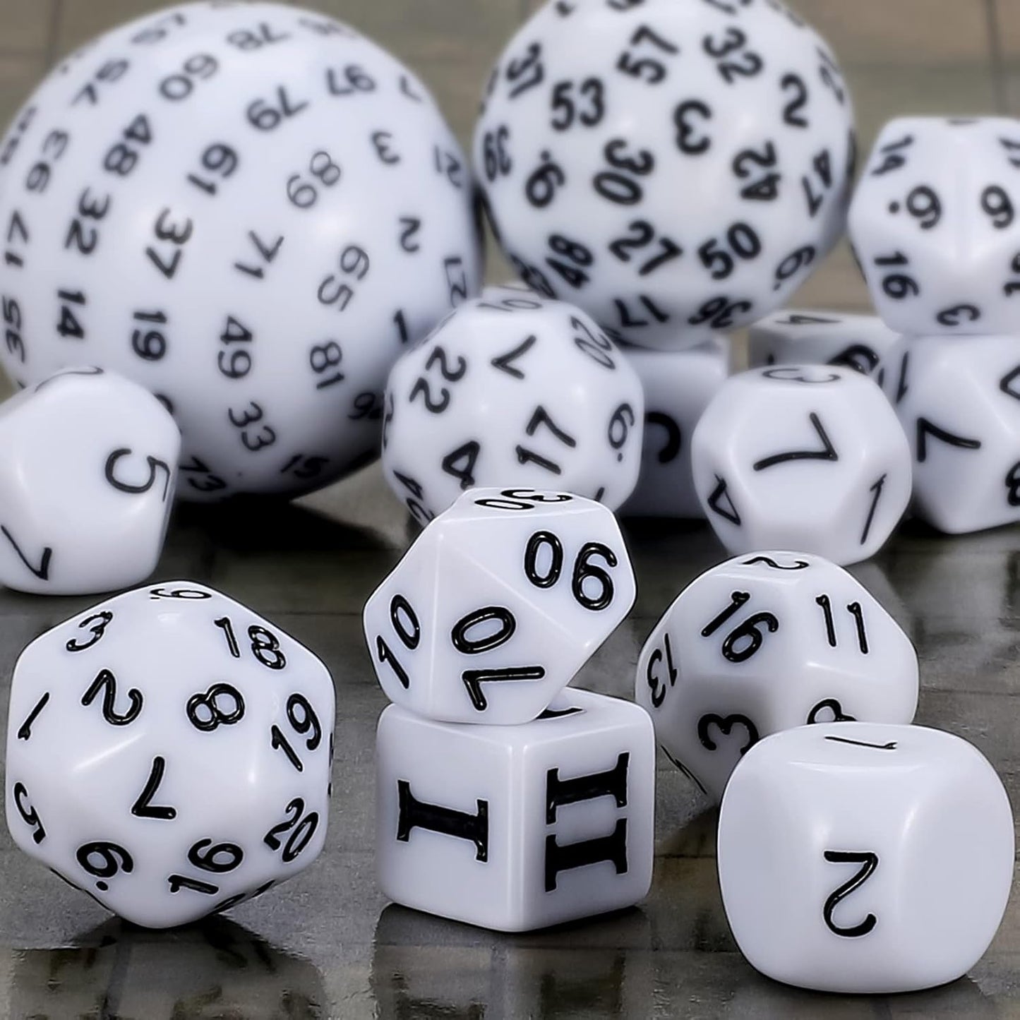 CiaraQ DND Polyhedral Dice Set (15pcs) D4-D100 Game Dice with Dice Bag for Dungeons and Dragons Role Playing Table Games (White & Black)