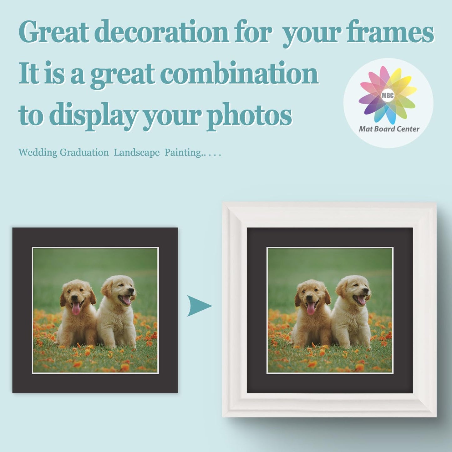 MBC Mat Board Center, 10 Pack 10x10 for 8x8 Black Picture Mats Frame Mattes, Bevel Cut, Acid Free, 4-ply Thickness