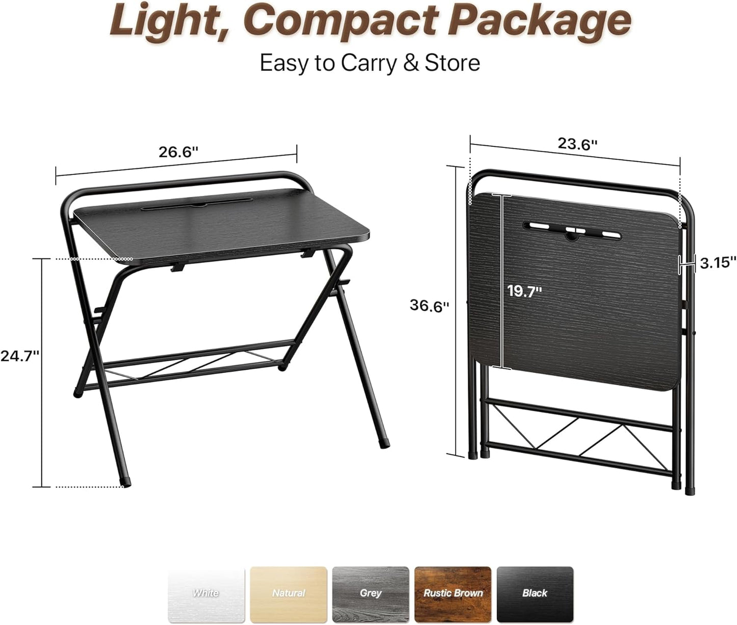 Huuger Folding Desk with 3-Level Adjustable Height and Tablet Slot, 24 Inch Foldable Computer Desk for Small Spaces, Space Saving, Study Writing Work Table for Home Office, Bedroom, Study, Black