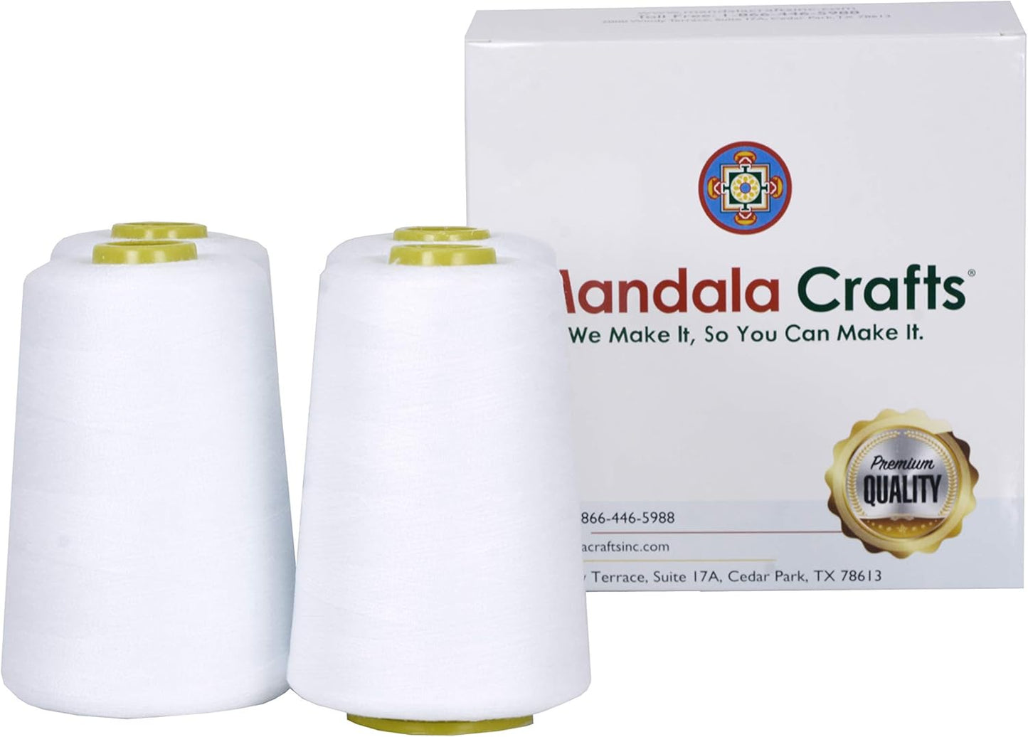 Mandala Crafts 4 Pack of Serger Threads Cones Spools - 40S/2 24000 Yards Polyester White Threads for Sergers Machine and Overlock Quilting Sewing Machine