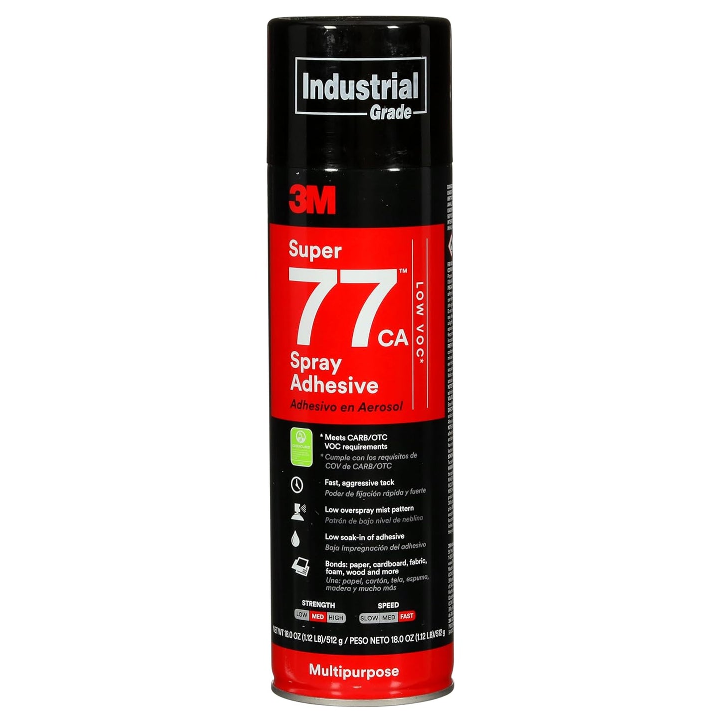 3M Super 77 Multipurpose Permanent Spray Adhesive Glue, Low VOC, Paper, Cardboard, Fabric, Plastic, Metal, Wood, Net Wt 18 oz