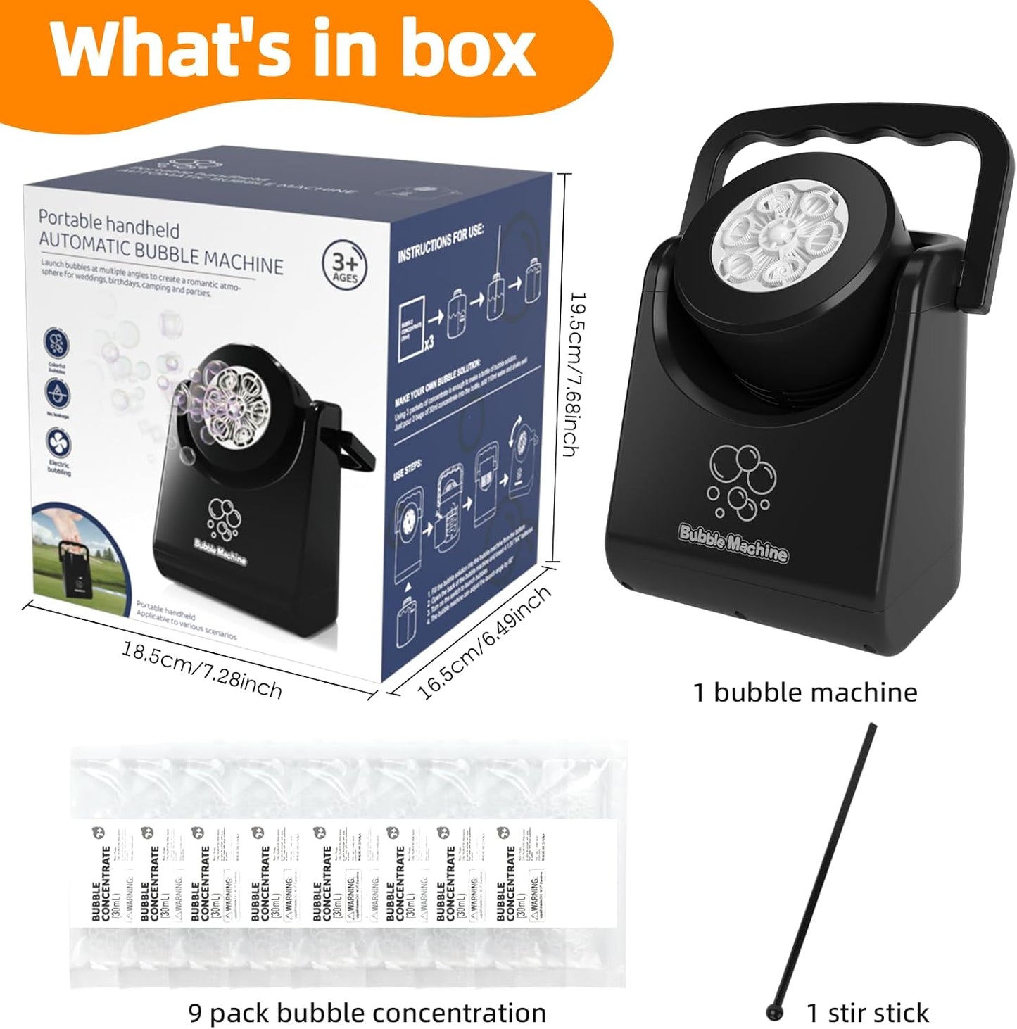 Bubble Machine for Kids Toddlers,Automatic Bubble Blower,Portable Adjustable Angle Bubble Maker,Bubbles Toy for 3 4 5 6 7 Year Old Boy Girl,Outdoor Party Birthday Easter Baskets Stuffers Gifts