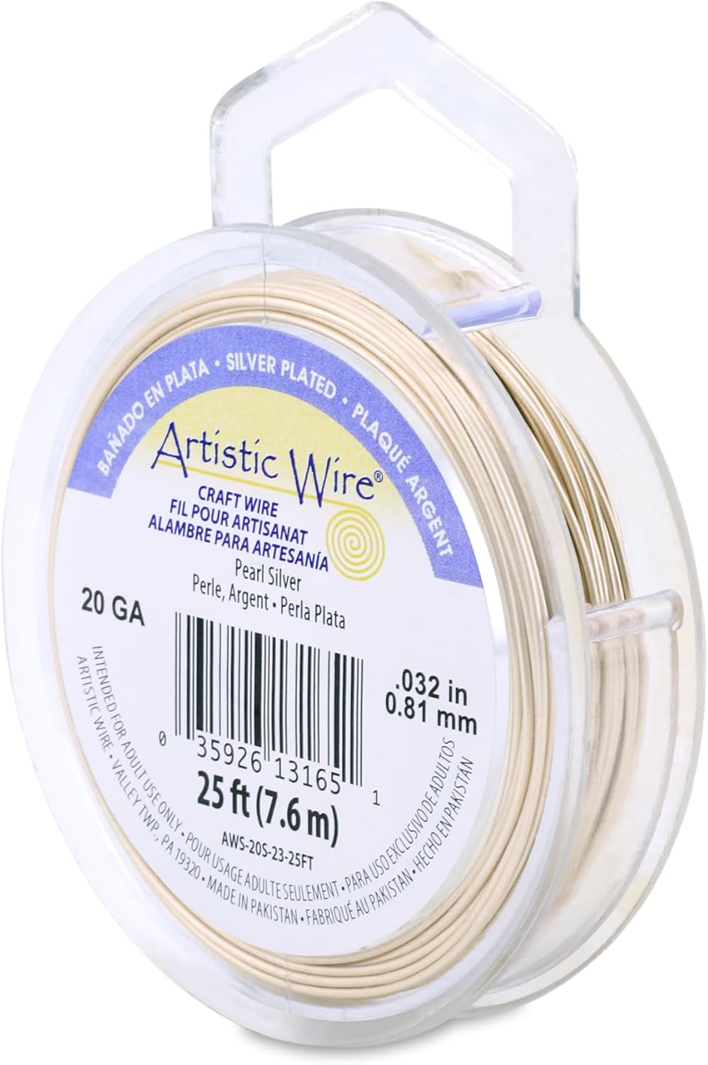 Artistic Wire, 20 Gauge Silver Plated Tarnish Resistant Colored Copper Craft Wire, Pearl Silver, 25 ft