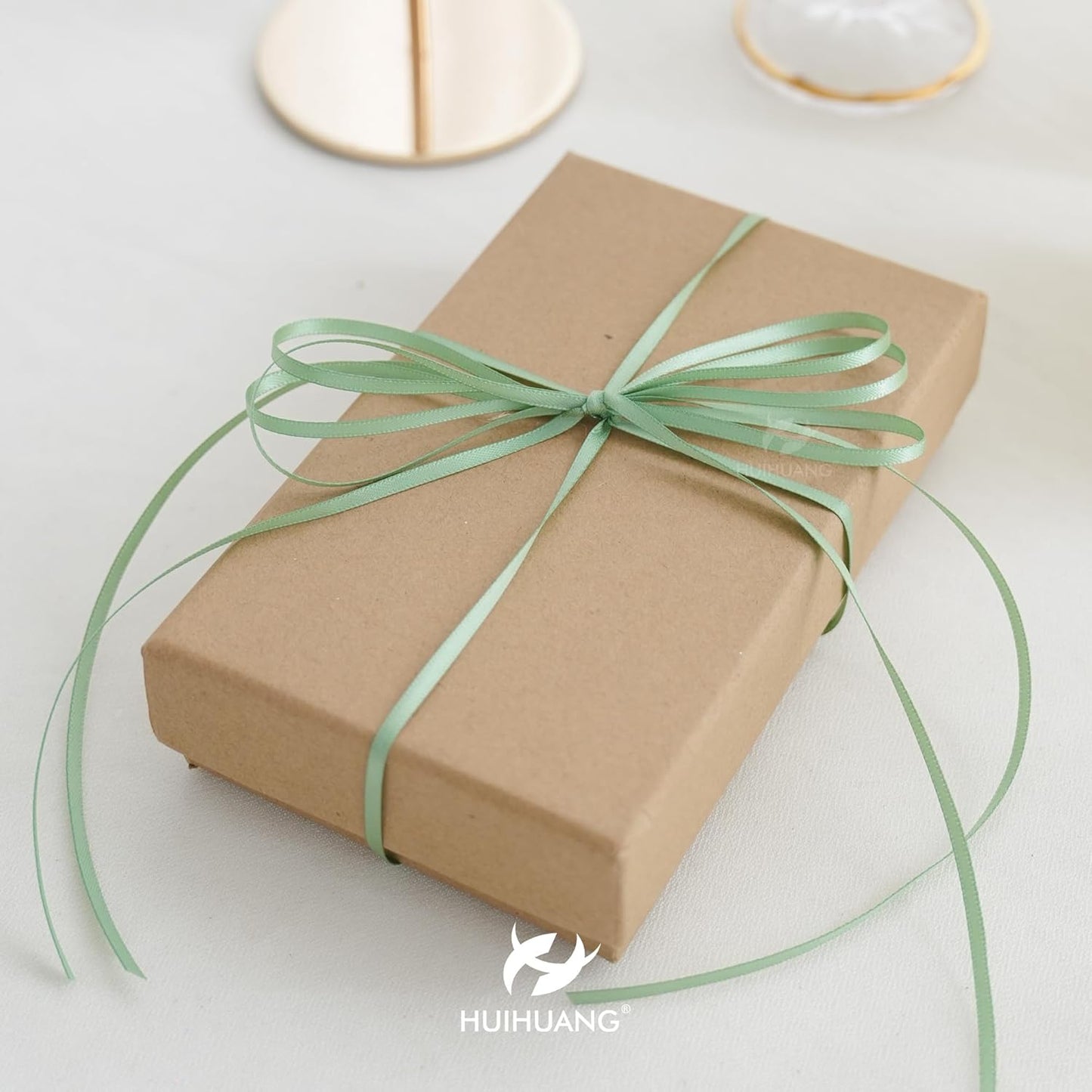 HUIHUANG Sage Green Ribbon 1/8 inch X100 Yards Roll Thin Satin Ribbon Double Face Craft Ribbon for Gift Wrapping DIY Bows Decoration Sewing and Invitation Card Hanging Tags