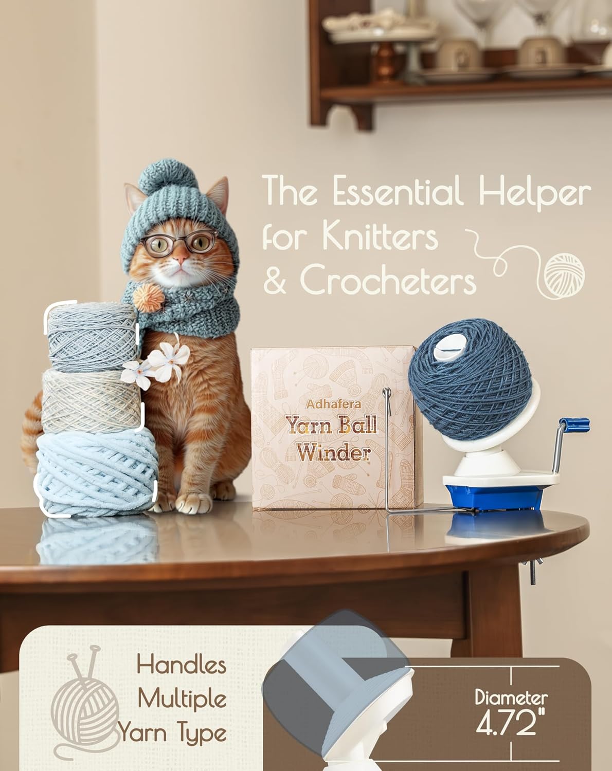 Adhafera Yarn Winder, Yarn Ball Winder for Crocheting, The Helper for Knitting Enthusiast
