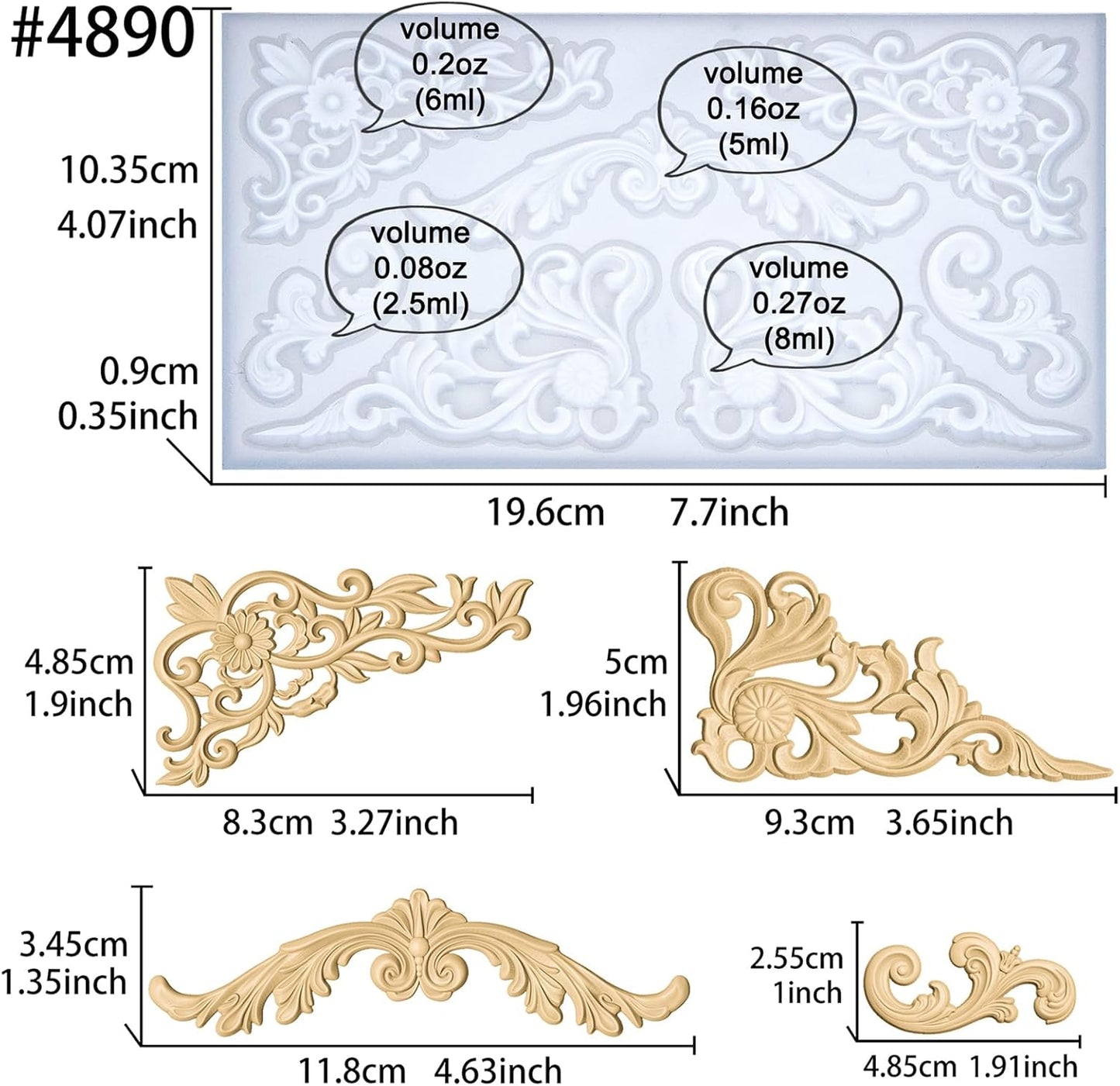 Art Molds for Polyclay Air Dry Clay Plaster Epoxy Resin Fondant Cake Decor Rococo Embellishment
