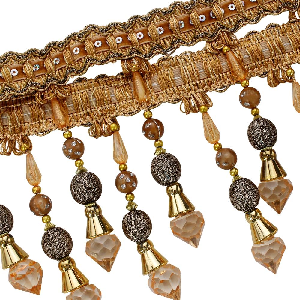 3yards Beading Fringe Trimming Long Beads Tassel Curtain Trim Ribbon Trim for Cover Edge Decorative (Orange)