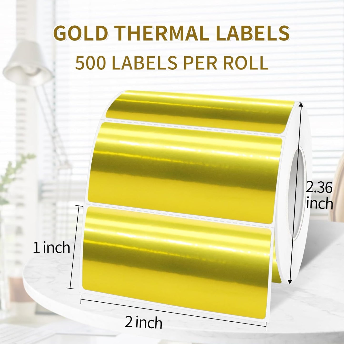 1" x 2" Gold Thermal Label Stickers,Waterproof Thermal Printer Sticker Labels for Gift Wrapping, Self-Adhesive Name Price Tag DIY Custom Logo Design (500 pcs,Gold)