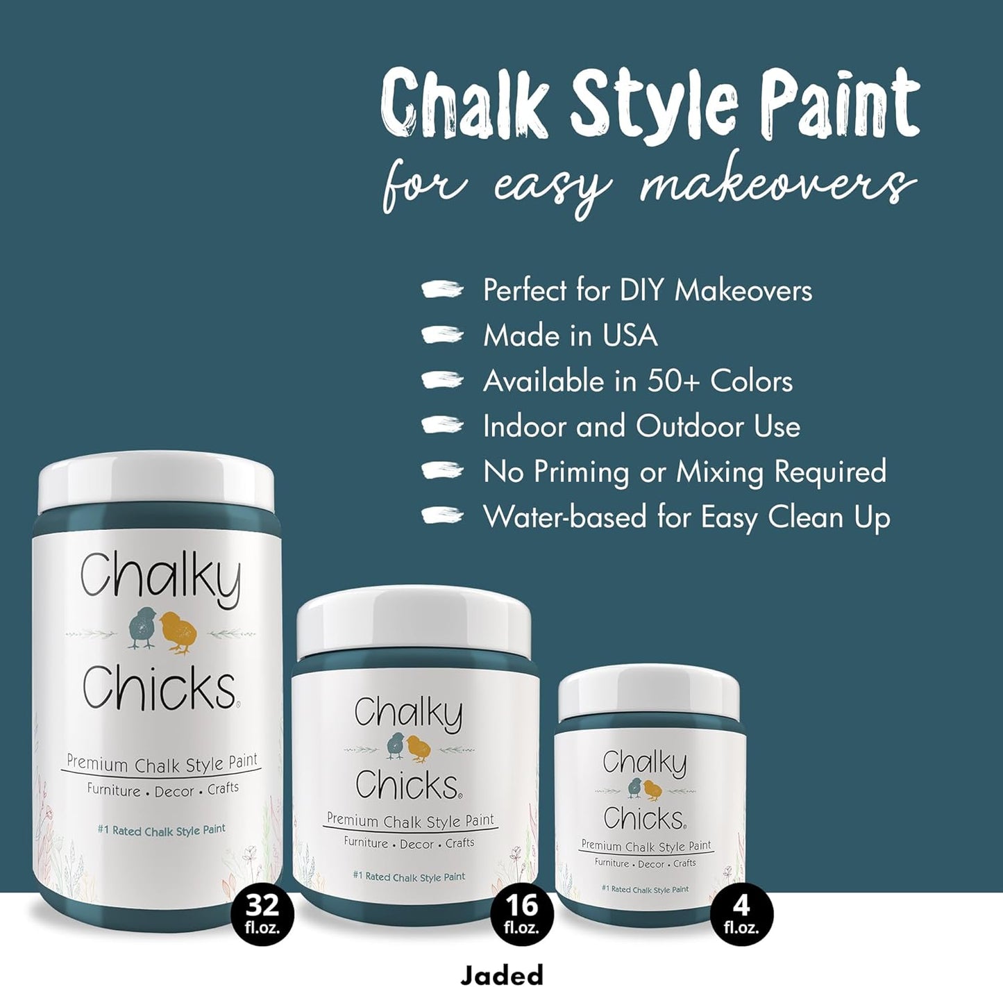 Chalky Chicks All-in-One Chalk Paint for Furniture or Cabinet - 32 Fl Oz - Matte Finish Jaded (Jade) for Metal, Wood Furniture Paint - No Sanding All-in-One for Home Decor & Crafts, USA Made