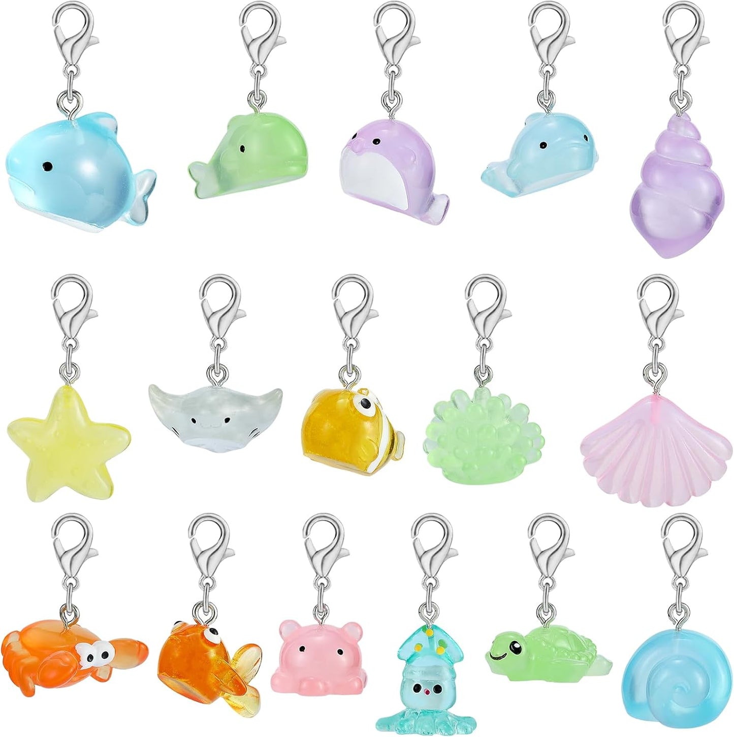 BEEFLYING 16Pcs Marine Animal Stitch Marker Charms for Crocheting and Knitting, Resin Crochet Knit Stitch Marker Pendant with Lobster Clasp for Knitting Crocheting Sewing Accessories