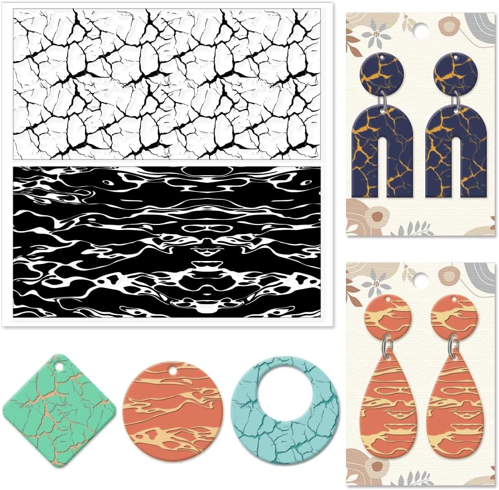 CHGCRAFT Natural Texture Polymer Clay Texture Sheets Cracks Water Pattern Silicone Texture Stamp Clay Modeling Pattern Pad Texture Sheets for Polymer Clay Making Earrings Jewelry