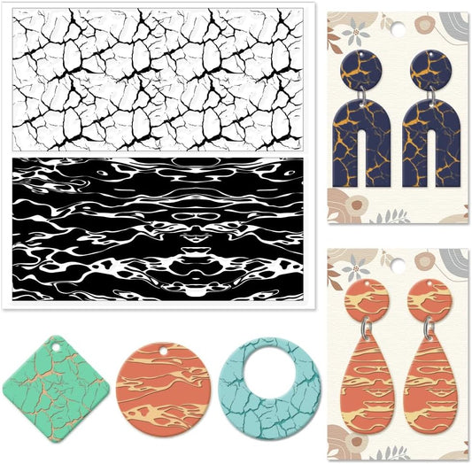 CHGCRAFT Natural Texture Polymer Clay Texture Sheets Cracks Water Pattern Silicone Texture Stamp Clay Modeling Pattern Pad Texture Sheets for Polymer Clay Making Earrings Jewelry
