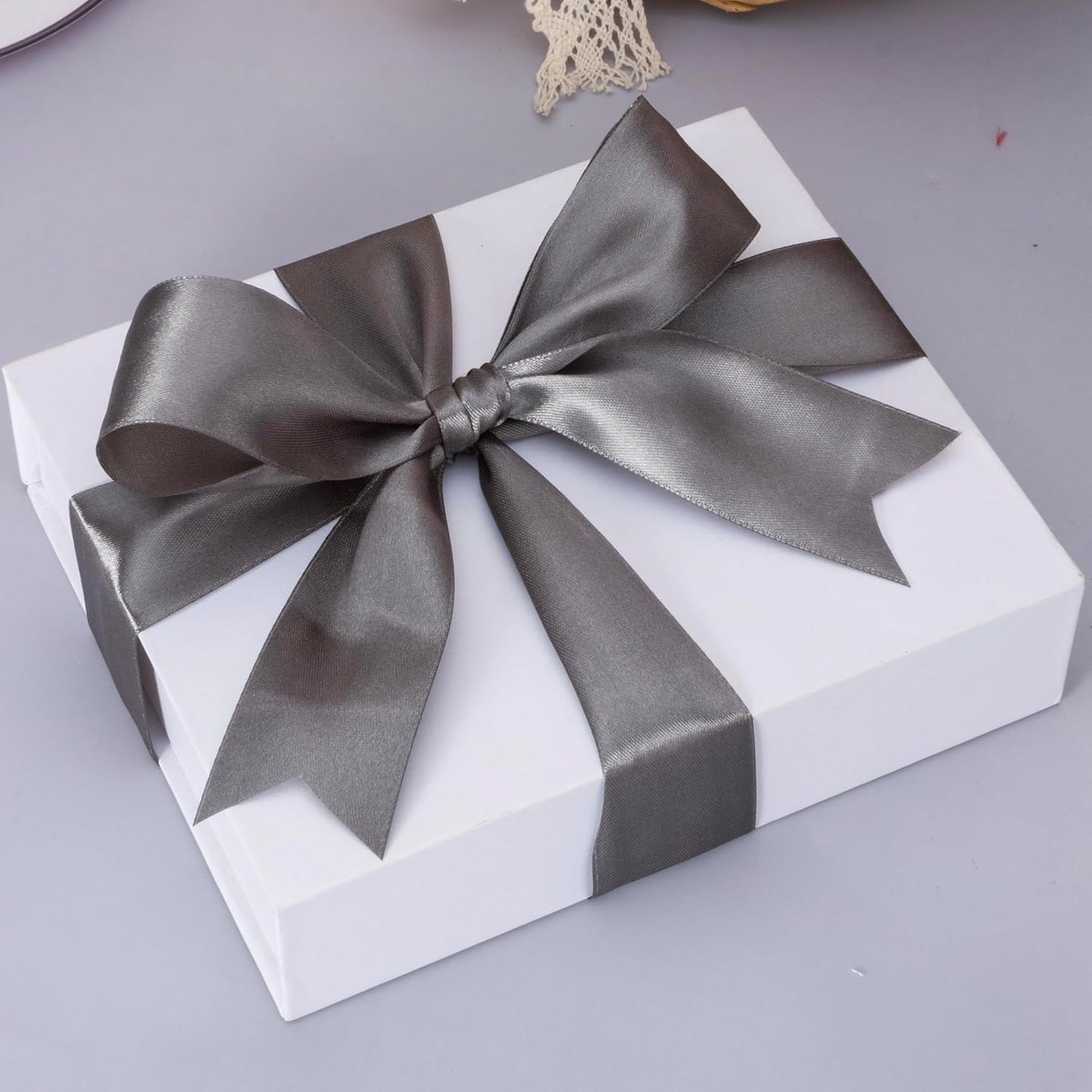 1 1/2 Inch Steel Gray Solid Satin Ribbon, 50 Yards Craft Fabric Ribbon for Gift Wrapping Floral Bouquets Wedding Party Decoration