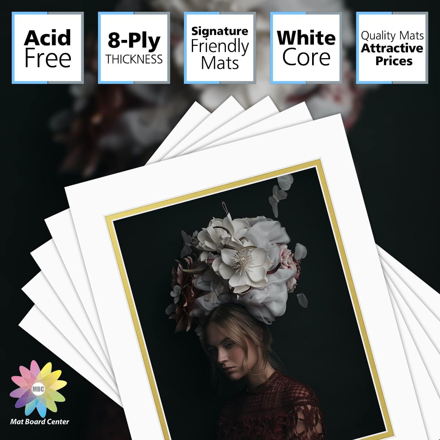 Mat Board Center, Double Mat - Acid Free, 8-ply Thickness, White Core - for Pictures, Photos, Framing (Off White Over Gold, 11x14 for 8.5x11, Pack of 5)