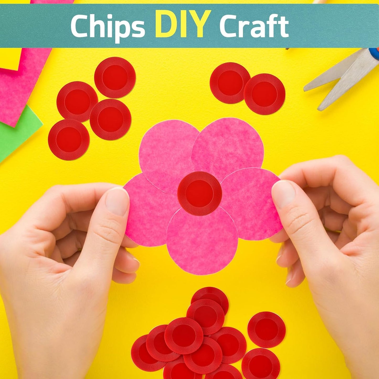 Coopay 1000 Pieces Plastic Poker Chips, Bingo Chips Bulk Learning Counters Disks Poker Card Game, Counting Markers for Math Practice, Game Tokens and Teaching Rewards, 25 mm/ 1 Inch (Red)