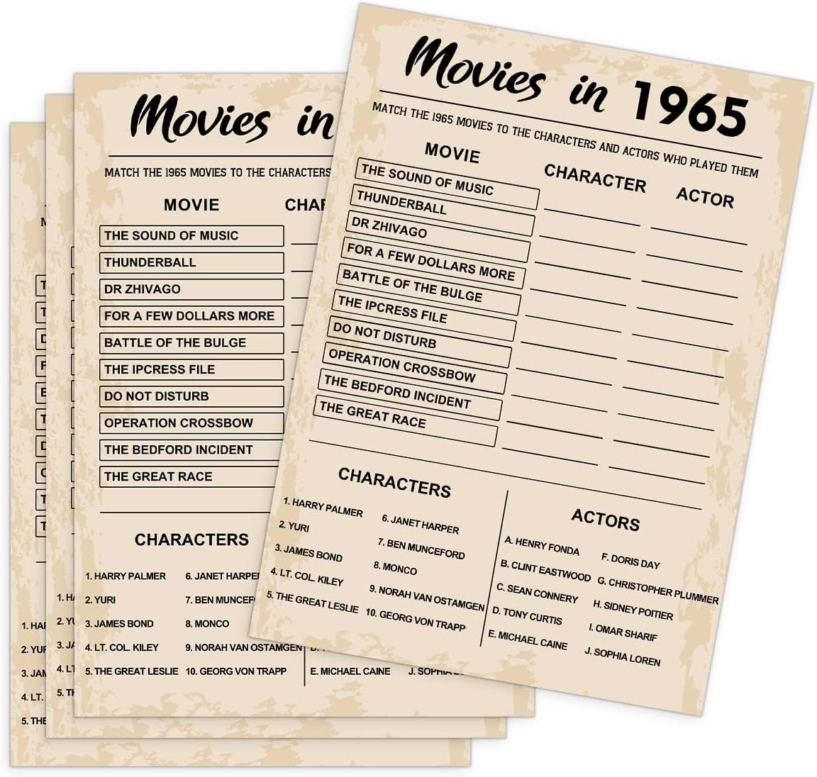 60th Birthday Party Games, Movies in 1965 Games, Birthday Party Supplies for Adults, Fun 1965s Party Game，Pack of 30 Cards